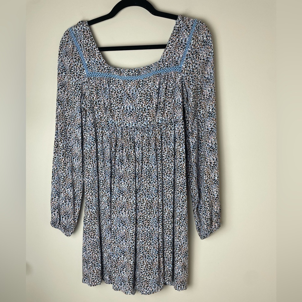 Jessica Simpson Women Blue Casual Dress S Polka Dots Cottage Long Sleeve Cut Out